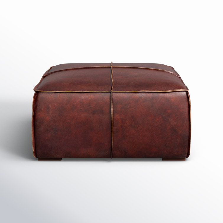 Stamford Square Brown Leather Ottoman with Wood Frame