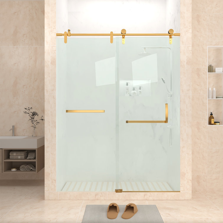 Golden Frameless Sliding Glass Shower Door with Stainless Steel Hardware