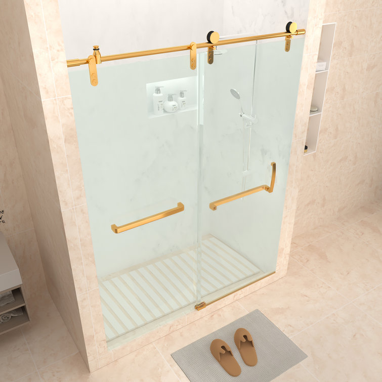 Golden Frameless Sliding Glass Shower Door with Stainless Steel Hardware