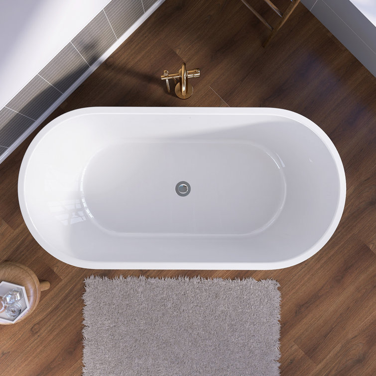 55" Glossy White Acrylic Freestanding Soaking Bathtub