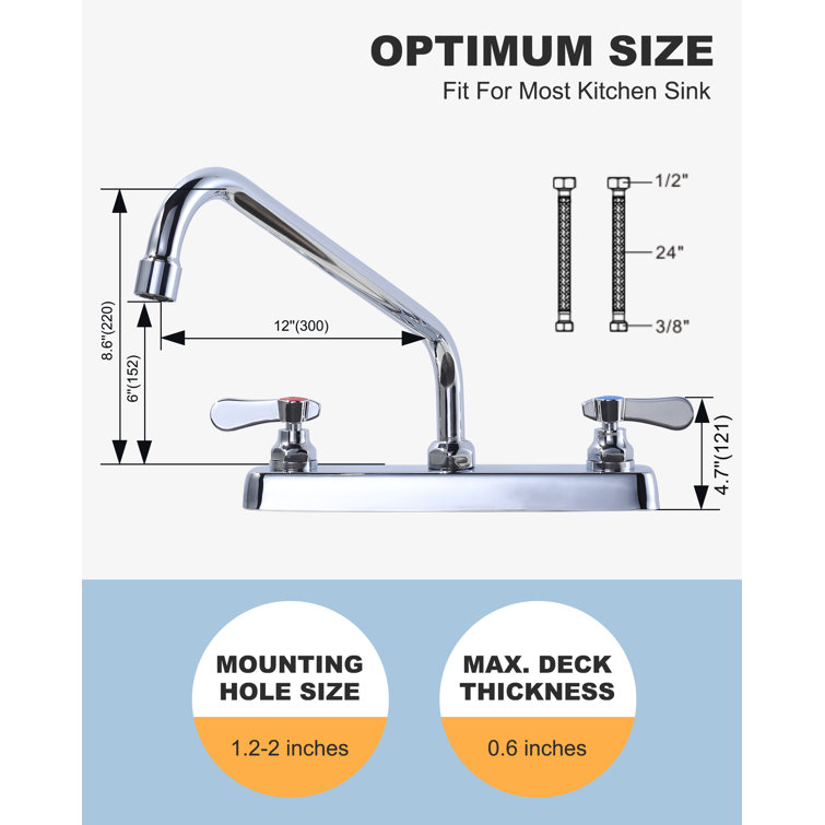 Polished Chrome Double Handle Deck Mount Kitchen Faucet