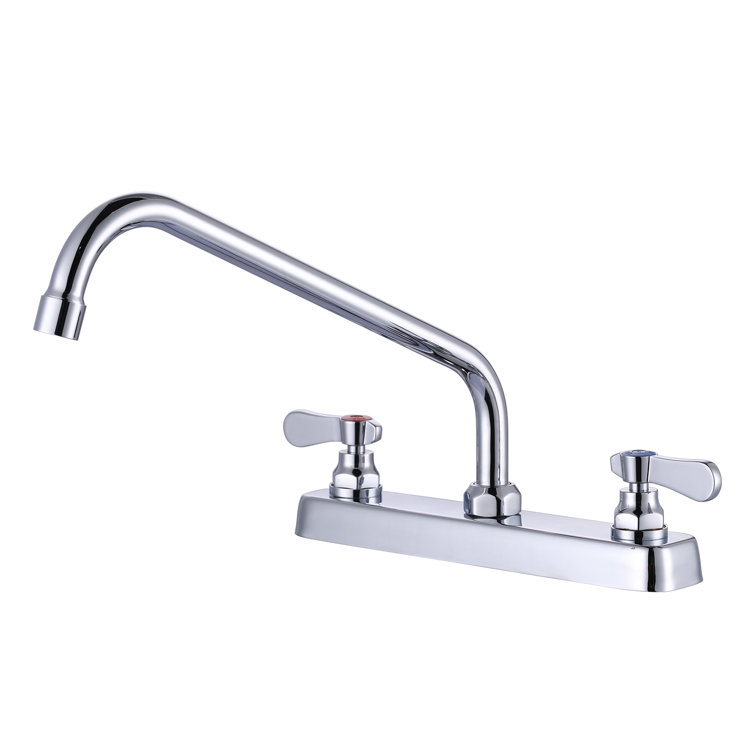Polished Chrome Double Handle Deck Mount Kitchen Faucet