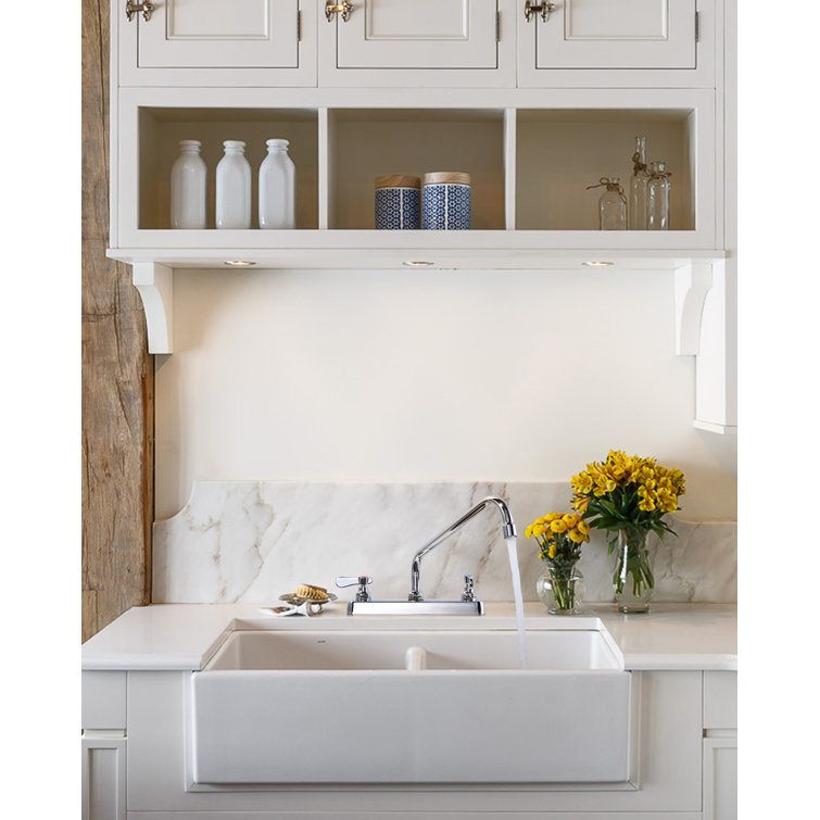 Polished Chrome Double Handle Deck Mount Kitchen Faucet