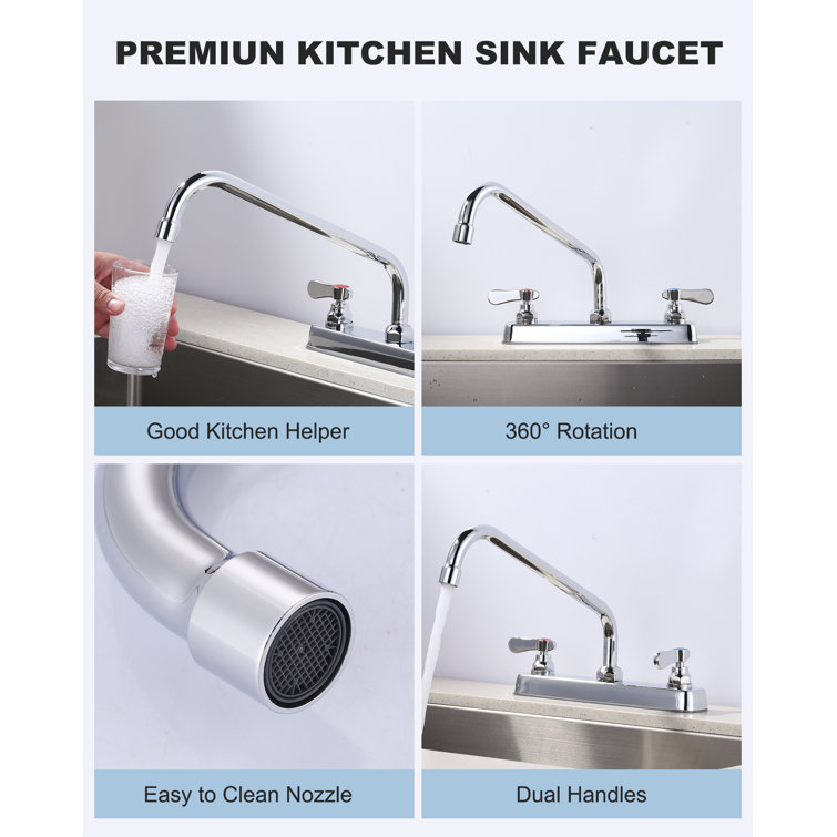 Polished Chrome Double Handle Deck Mount Kitchen Faucet