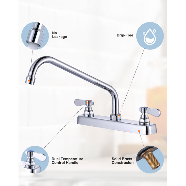 Polished Chrome Double Handle Deck Mount Kitchen Faucet