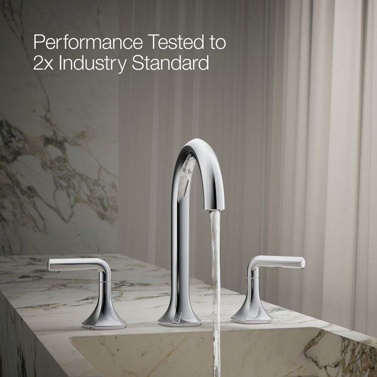 Midcentury Polished Chrome Cane Design Deck-Mount Bathroom Faucet