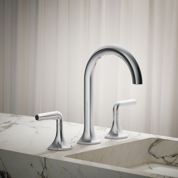 Midcentury Polished Chrome Cane Design Deck-Mount Bathroom Faucet