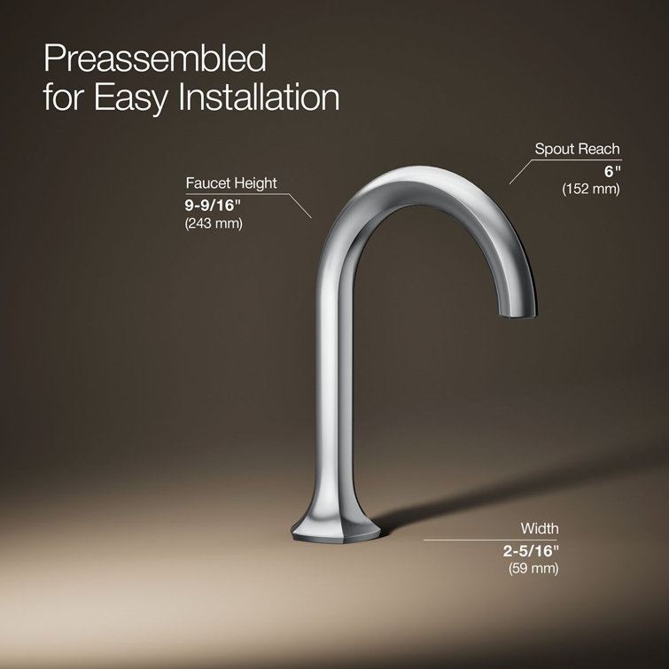 Midcentury Polished Chrome Cane Design Deck-Mount Bathroom Faucet
