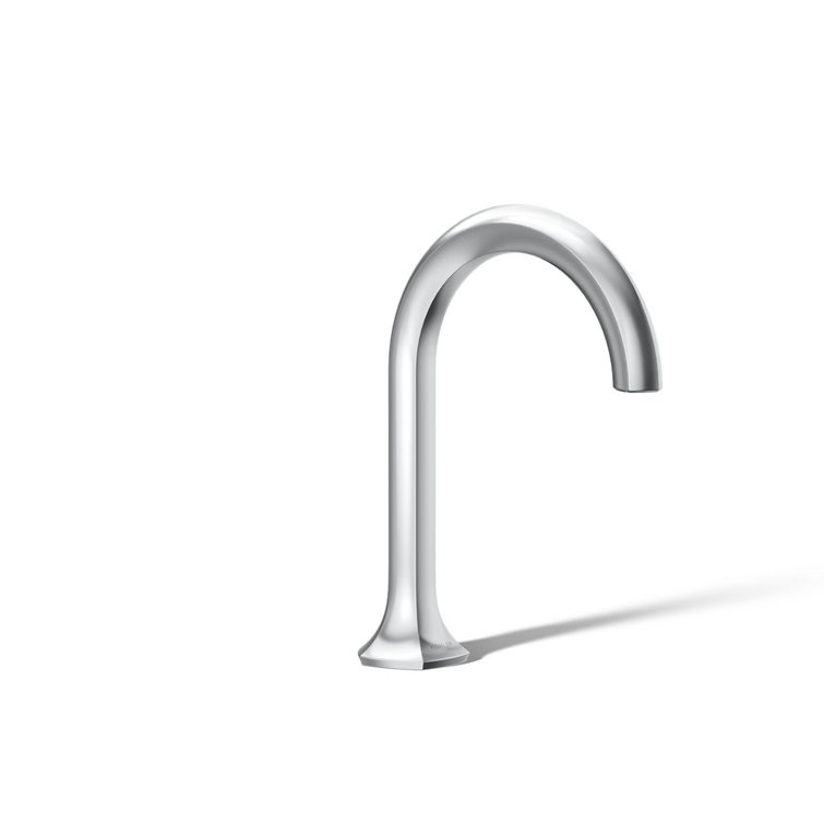 Midcentury Polished Chrome Cane Design Deck-Mount Bathroom Faucet