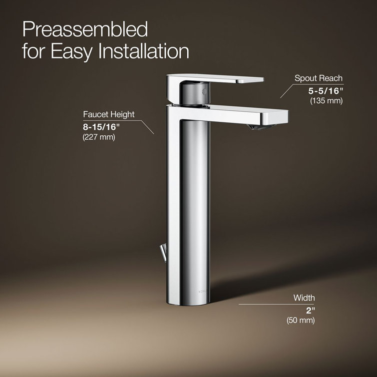 Parallel™ Polished Chrome Tall Single-Handle Bathroom Faucet with Drain