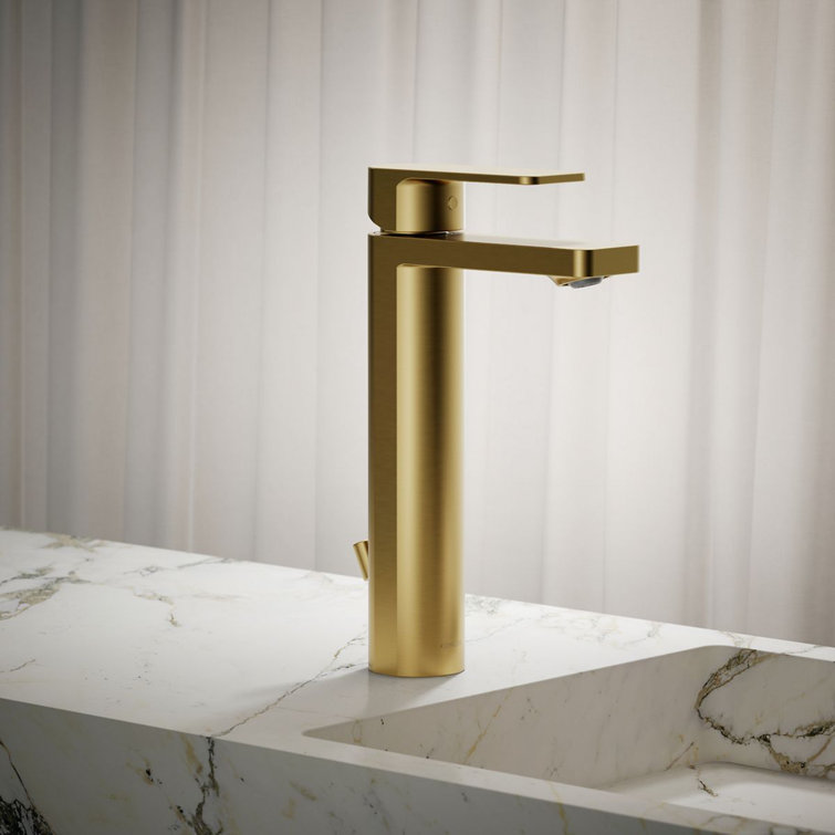 Vibrant Brushed Moderne Brass Tall Single-Handle Bathroom Faucet