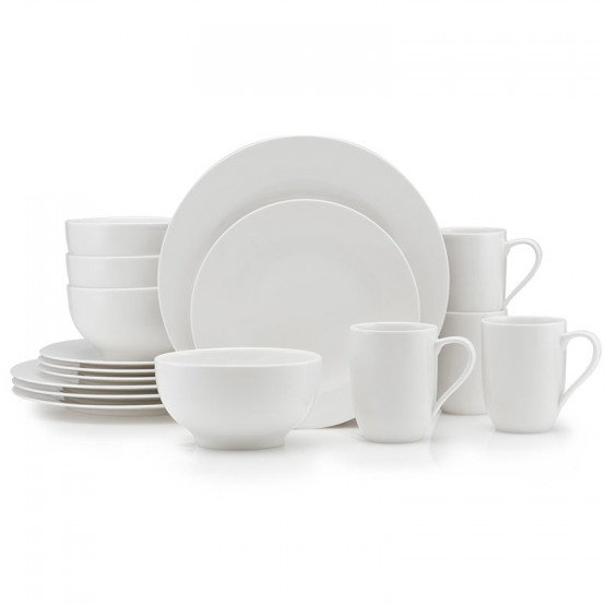 White Porcelain 16-Piece Dinnerware Set, Service for 4