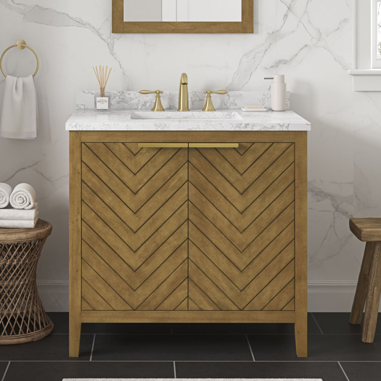 36 in. Almond Latte Single Sink Bathroom Vanity with Marble Top