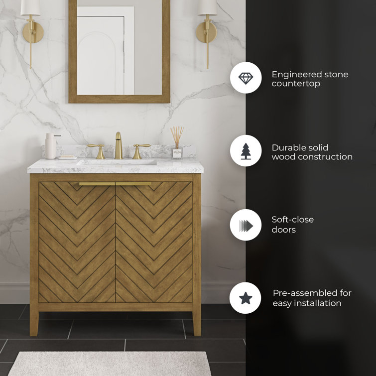 36 in. Almond Latte Single Sink Bathroom Vanity with Marble Top