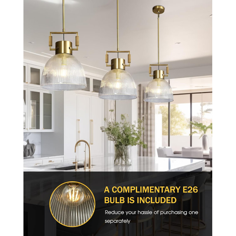 Gold and Glass Dome Pendant Light with Adjustable Height
