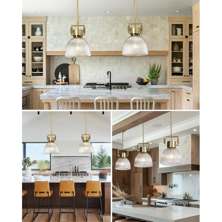 Gold and Glass Dome Pendant Light with Adjustable Height