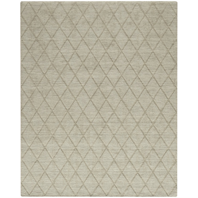 Handmade Sage Wool Trellis Rectangular Area Rug 8' x 10'