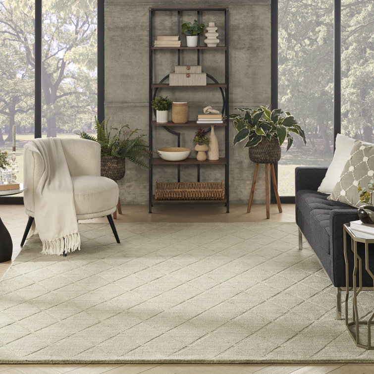 Handmade Sage Wool Trellis Rectangular Area Rug 8' x 10'