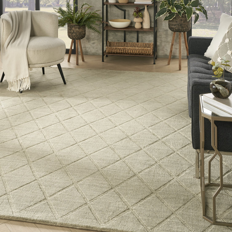 Handmade Sage Wool Trellis Rectangular Area Rug 8' x 10'