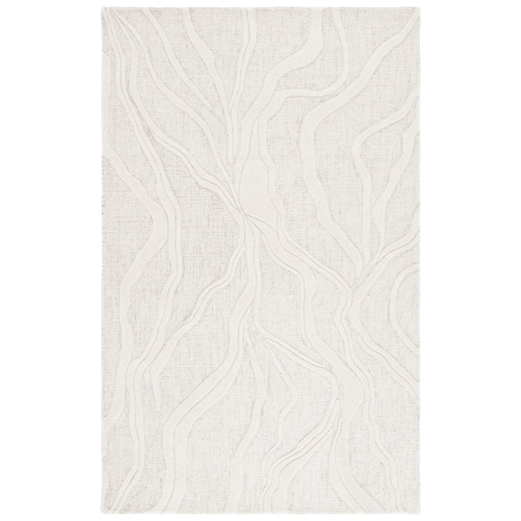 Handmade Gray and Ivory Wool Abstract Tufted Area Rug, 3' x 5'