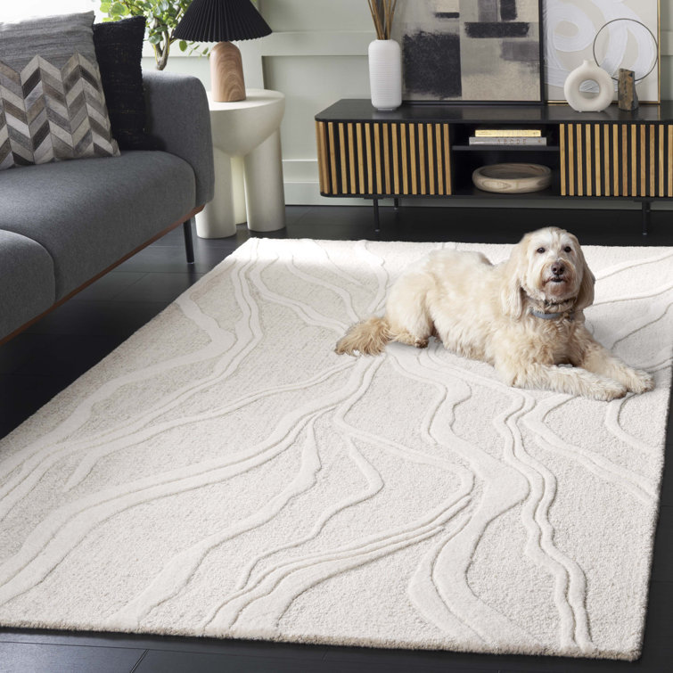 Handmade Gray and Ivory Wool Abstract Tufted Area Rug, 3' x 5'