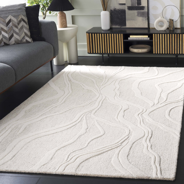 Handmade Gray and Ivory Wool Abstract Tufted Area Rug, 3' x 5'