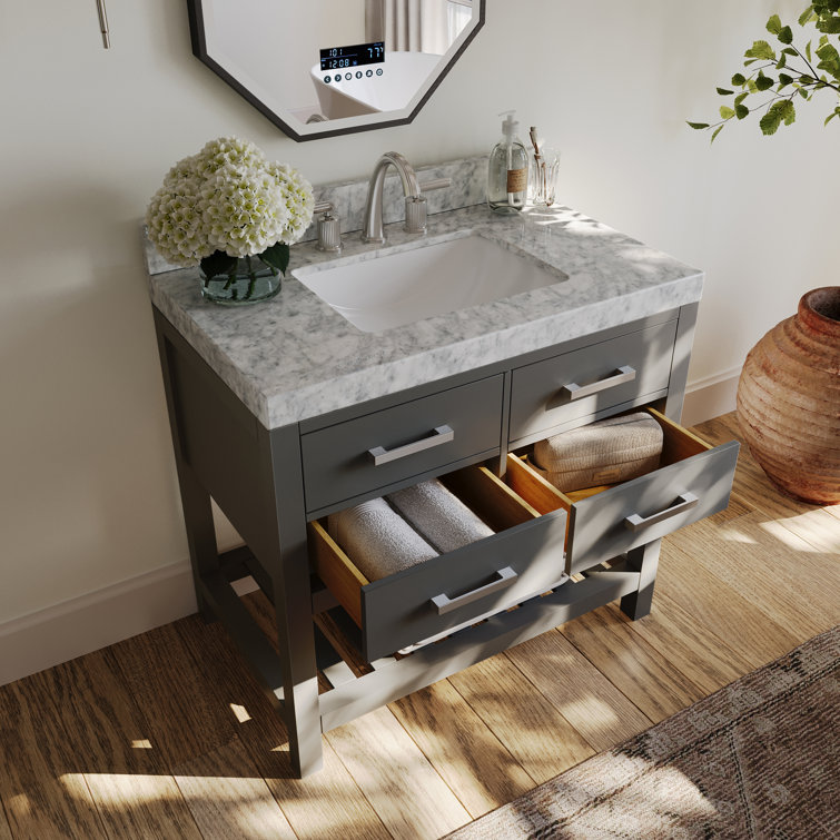 Sapphire Gray 36'' Single Bathroom Vanity with Carrara Marble Top