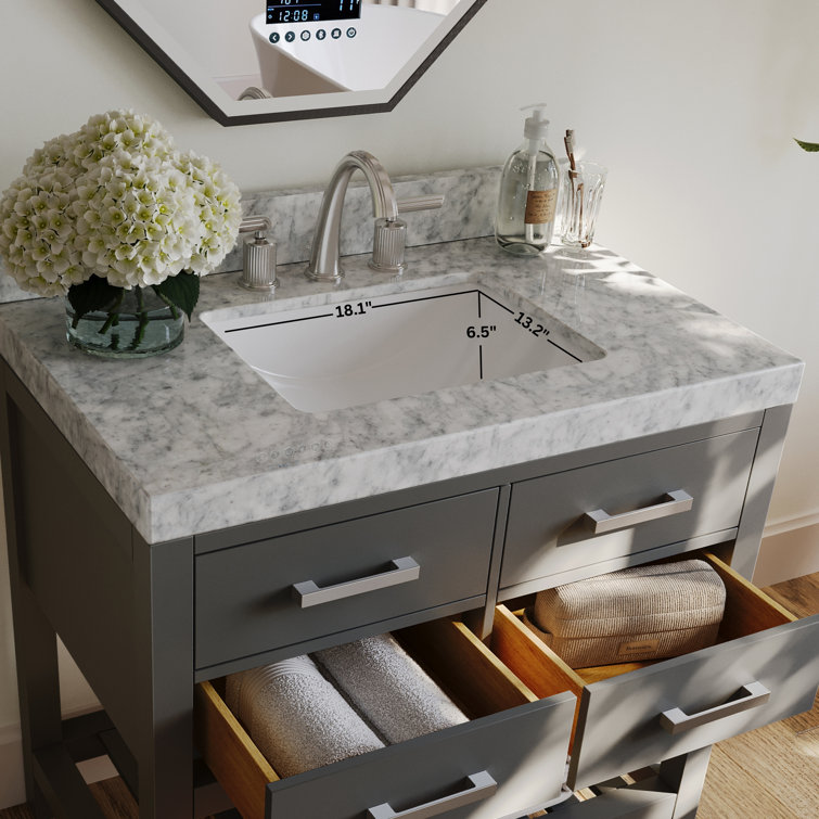 Sapphire Gray 36'' Single Bathroom Vanity with Carrara Marble Top