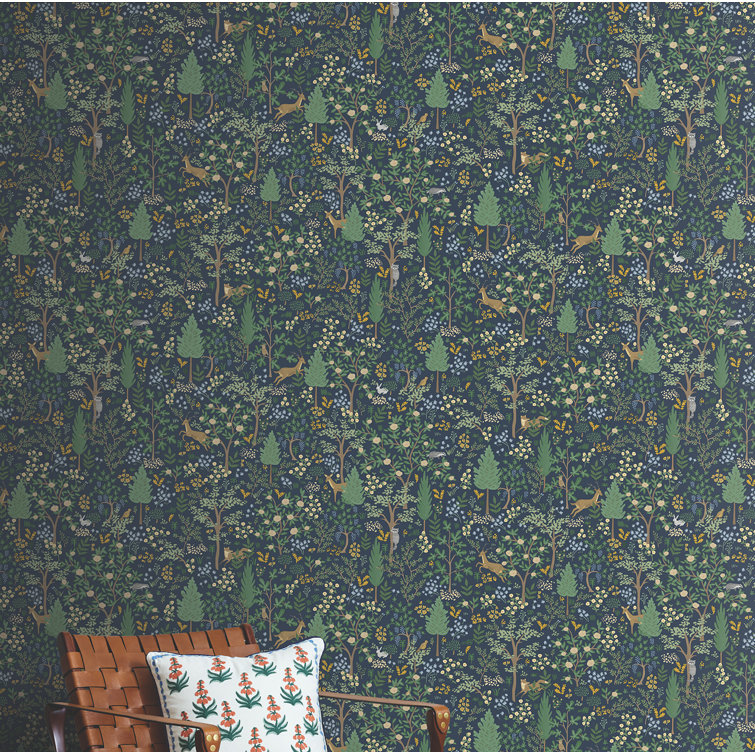 Woodland Navy and Green Peel and Stick Wallpaper