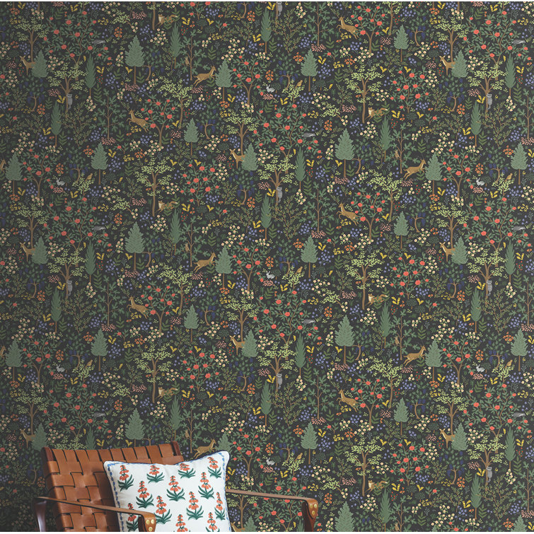 Woodland Black and Green Vinyl Peel and Stick Wallpaper