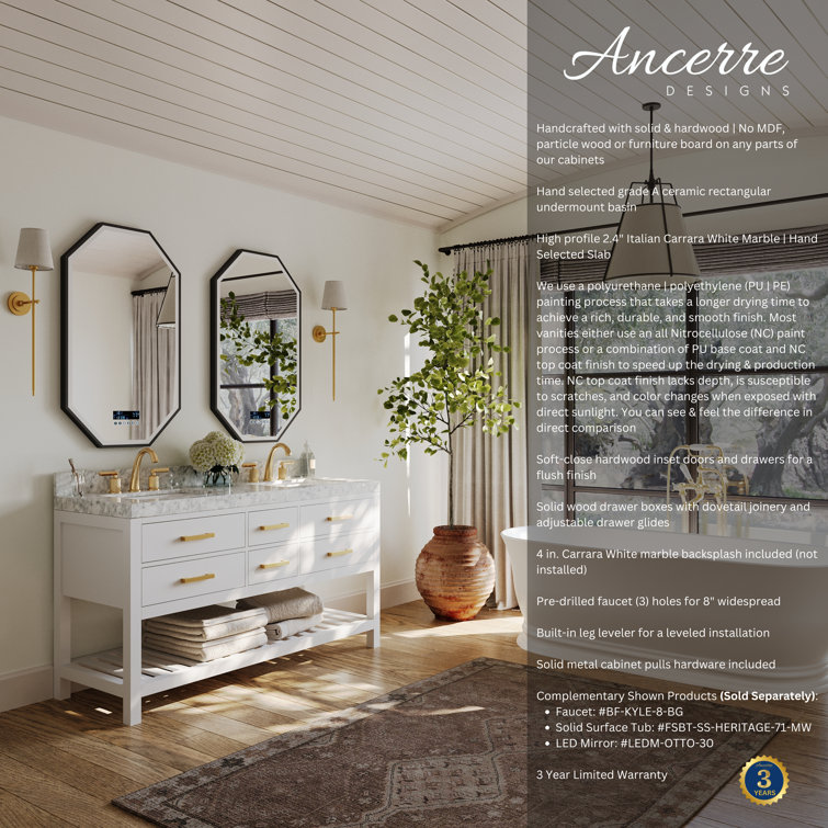Elizabeth 60'' White Marble Double Vanity with Gold Hardware