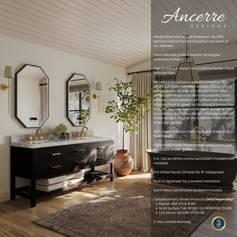 Elizabeth 72" Black Onyx Double Freestanding Bath Vanity Set