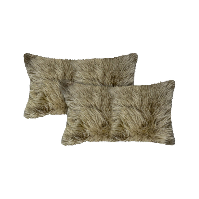 Taupe Sheepskin Rectangular Throw Pillow Set
