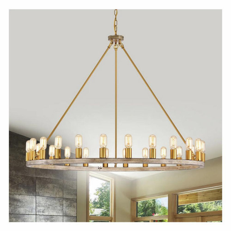 Gold and Bronze 24-Light Wagon Wheel Chandelier
