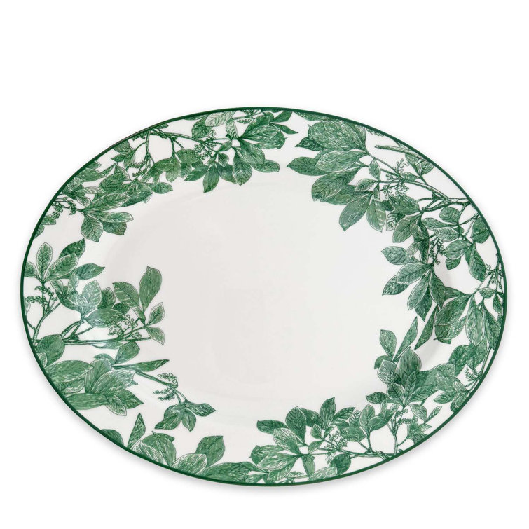 Arbor Green Ceramic Oval Rimmed Platter