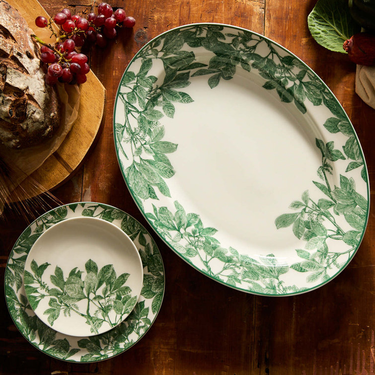 Arbor Green Ceramic Oval Rimmed Platter