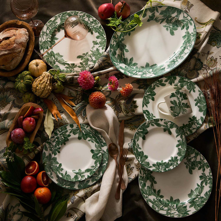 Arbor Green Ceramic Oval Rimmed Platter