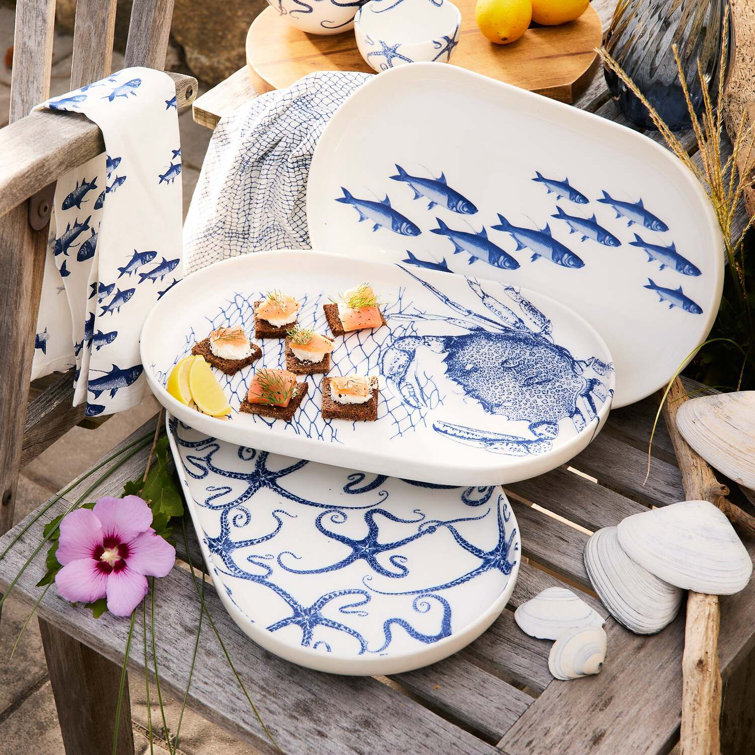 Starfish Ceramic Oval Platter with Raised Rim