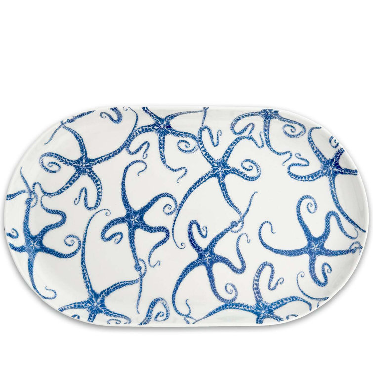 Starfish Ceramic Oval Platter with Raised Rim