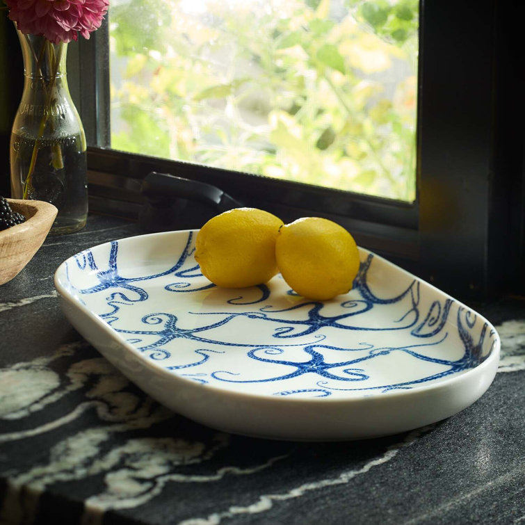 Starfish Ceramic Oval Platter with Raised Rim