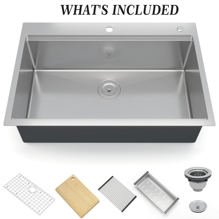 33 Inch Stainless Steel Drop-In Workstation Kitchen Sink with Accessories