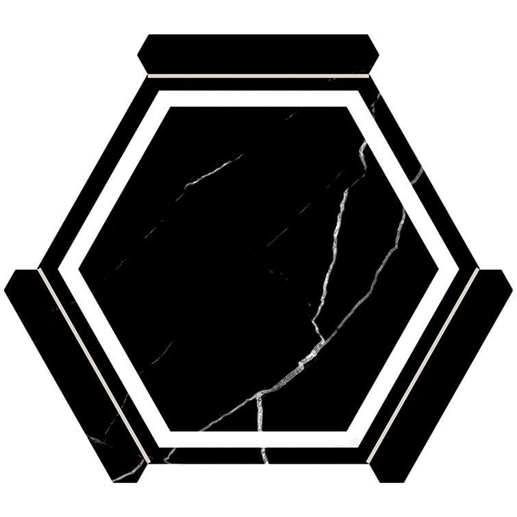 Aureole Matte Black and White Porcelain Hexagon Tile