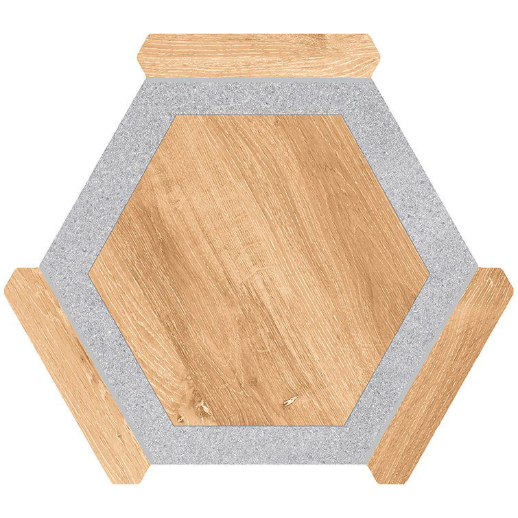 Matte Oak and Gray Porcelain Hexagon Tile with Water Protection