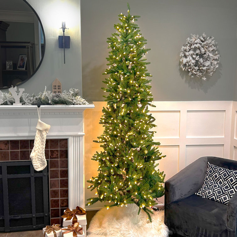 7.5-Foot Green Slim Pine Artificial Christmas Tree with Multicolor LED Lights