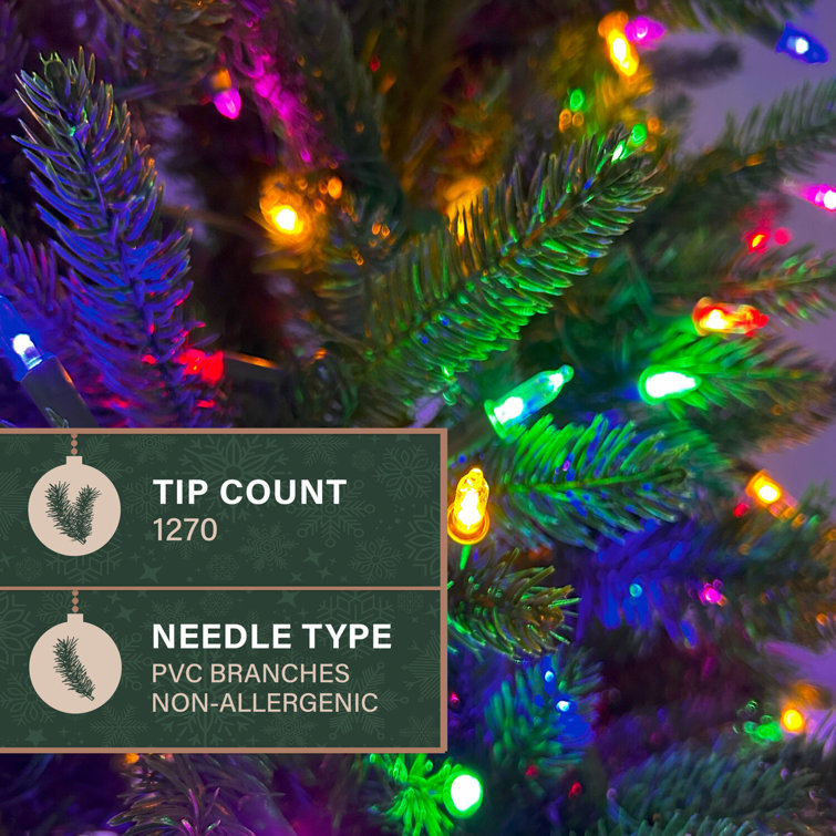 7.5-Foot Green Slim Pine Artificial Christmas Tree with Multicolor LED Lights