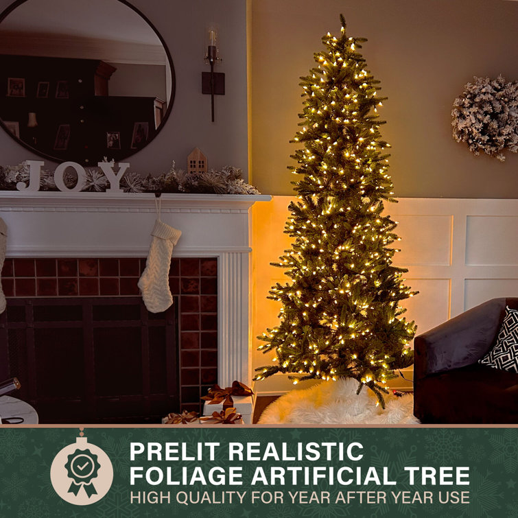7.5-Foot Green Slim Pine Artificial Christmas Tree with Multicolor LED Lights