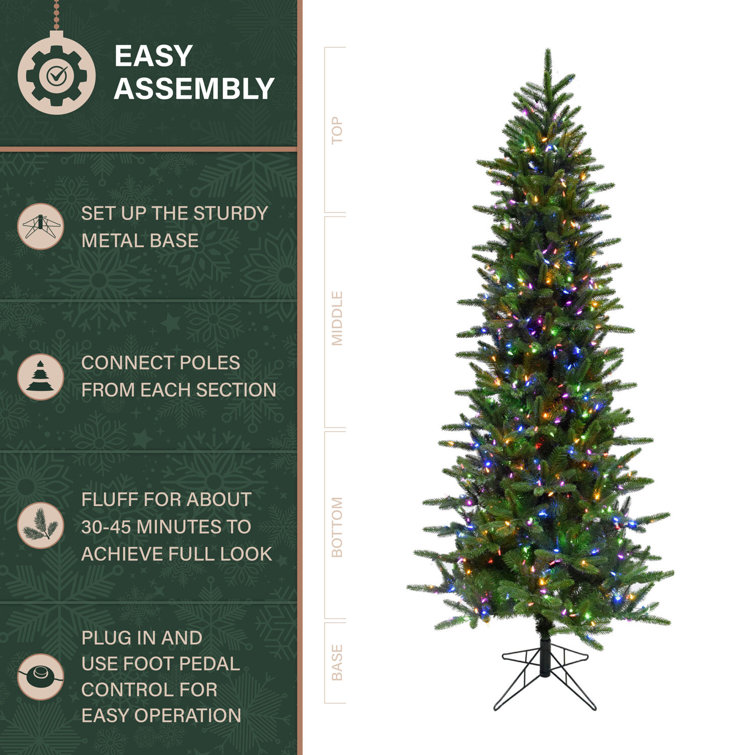 7.5-Foot Green Slim Pine Artificial Christmas Tree with Multicolor LED Lights