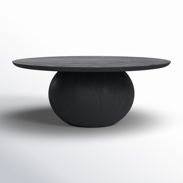 Black Solid Mango Wood Round Coffee Table
