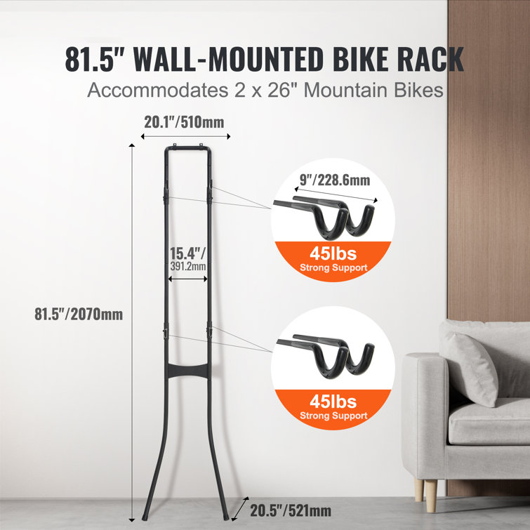 Black Steel Wall-Mounted Adjustable Bike Storage Rack