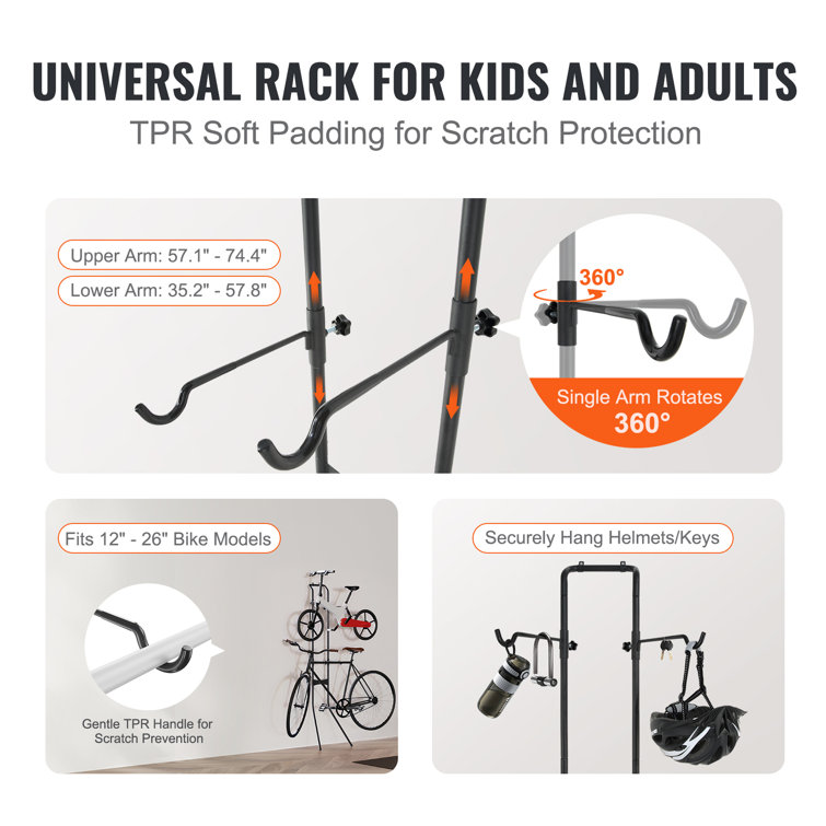 Black Steel Wall-Mounted Adjustable Bike Storage Rack